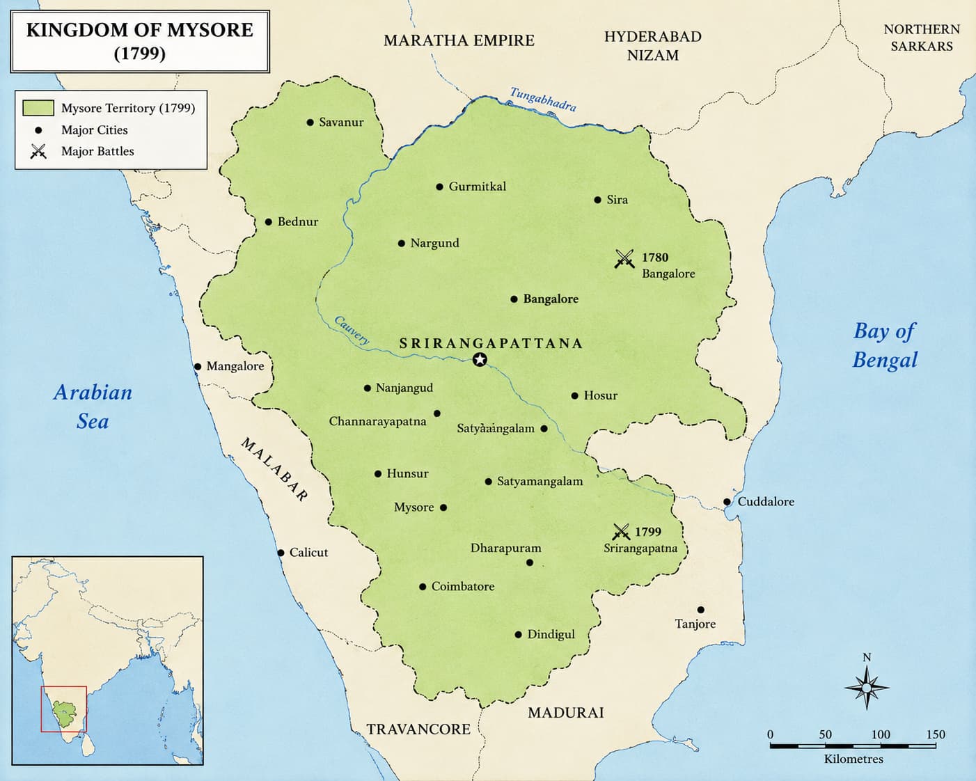 Tipu Sultan controversy map of the Kingdom of Mysore during Tipu Sultan's rule
