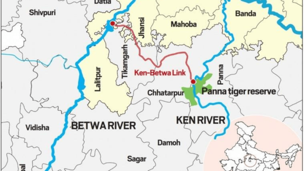 Ken-Betwa Link Project route map showing Daudhan Dam and link canal