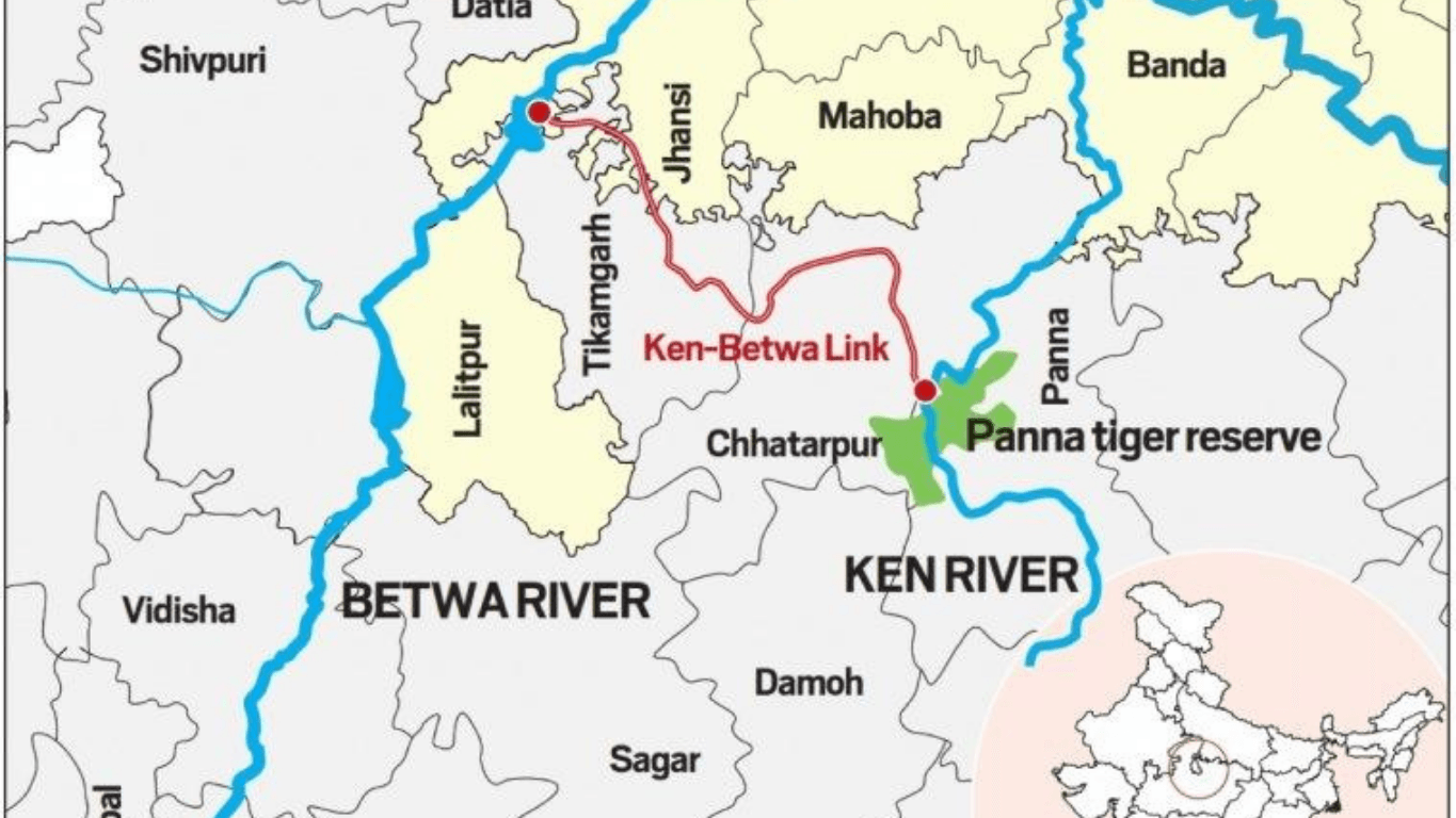 Ken-Betwa Link Project route map showing Daudhan Dam and link canal