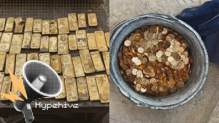 Gold bars and coins discovered during the Belgium gold discovery in Dendermonde