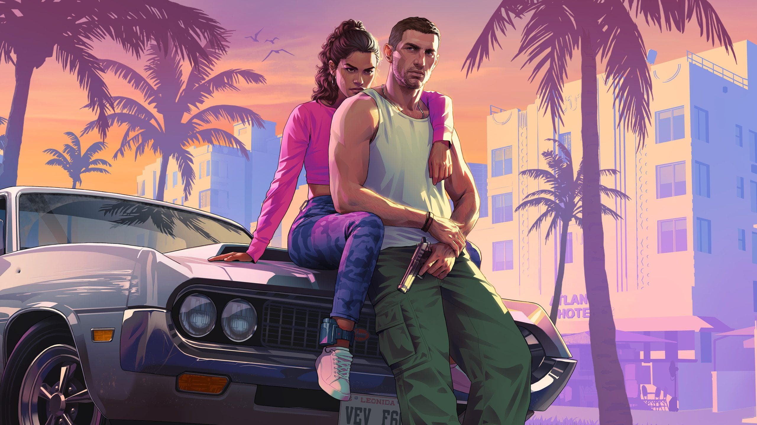 Grand Theft Auto VI Jason and Lucia official artwork in Vice City