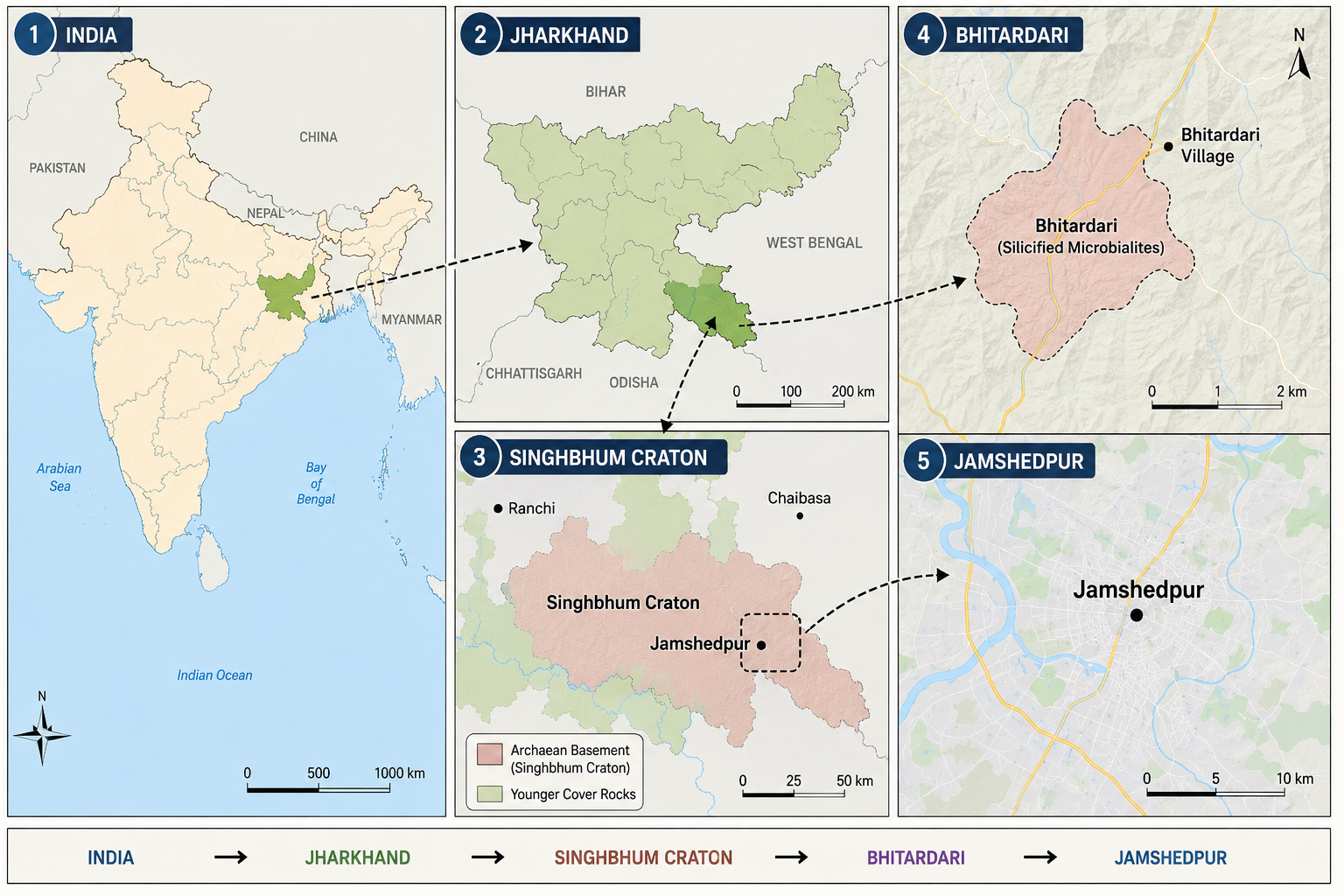 Map showing Bhitardari and the Singhbhum Craton in Jharkhand, India