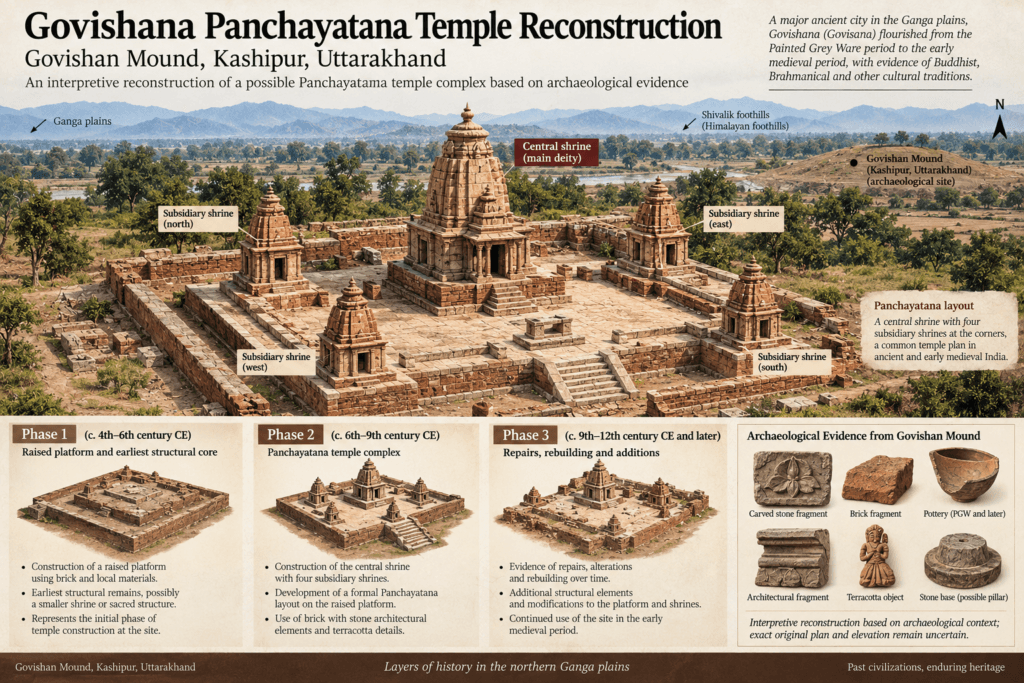 Interpretive reconstruction of the Panchayatana temple complex at Govishan Mound