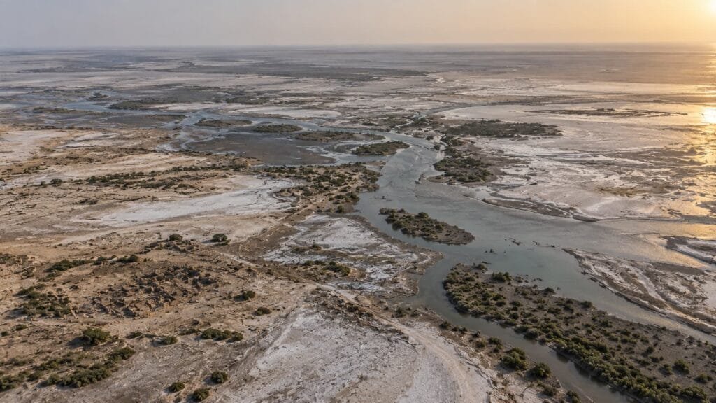 Salt flats and wetlands of the Great Rann of Kachchh near Sir Creek
