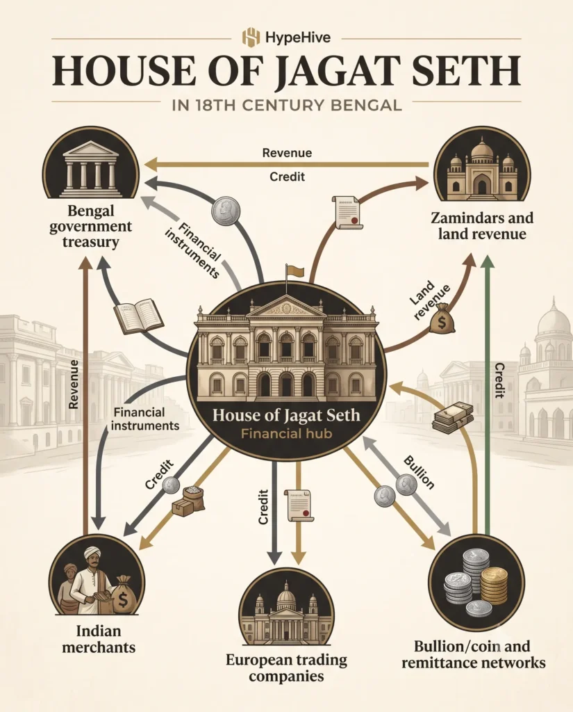 Financial network of the House of Jagat Seth in 18th-century Bengal