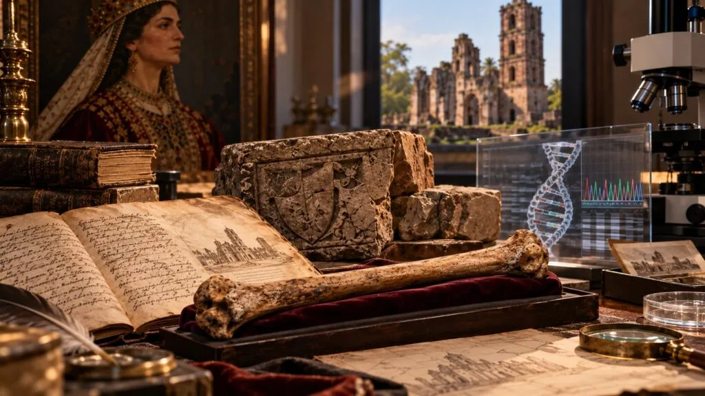 Historical documents archaeological ruins and DNA representing the investigation of Ketevan's relics