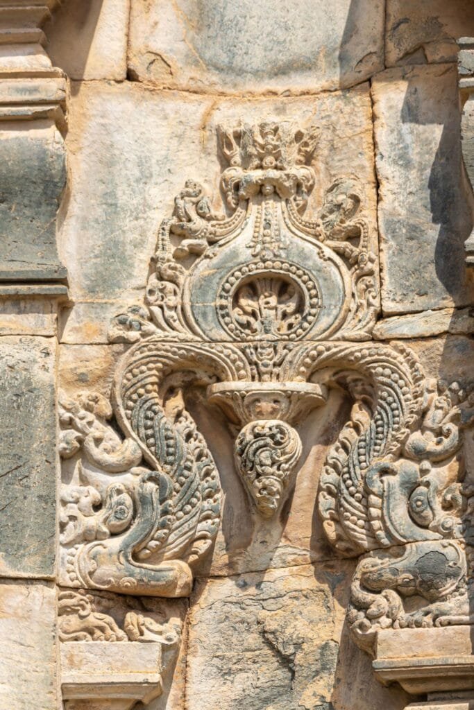 Intricate Chalukyan stone carvings on a Lakkundi temple