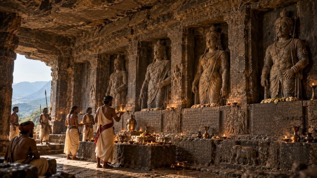 Reconstruction of the Satavahana royal monument at Naneghat