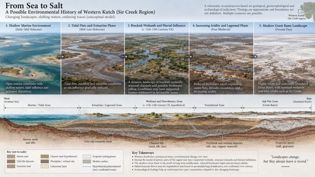 Changing marine fluvial and salt-flat environments of the Great Rann of Kachchh