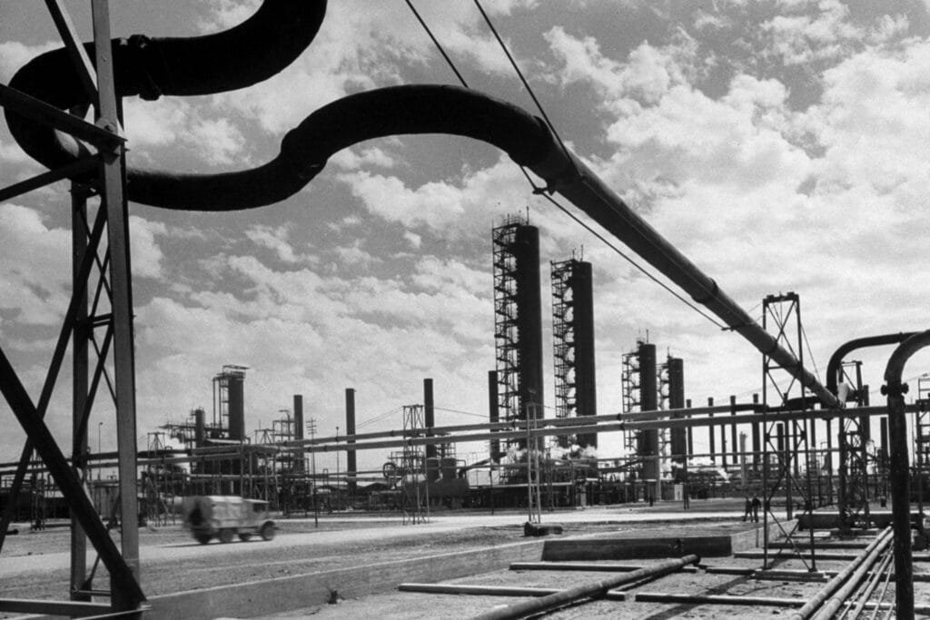 Historical view of the Abadan oil refinery in Iran